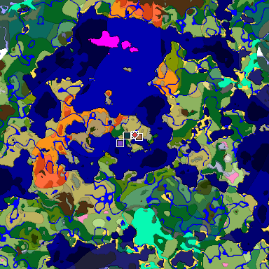 Predicted biome map of Java 1.21.4 seed -1126343245532000559 around estimated spawn