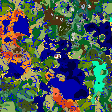 Predicted biome map of Java 1.21.4 seed 7604353197964919647 around estimated spawn