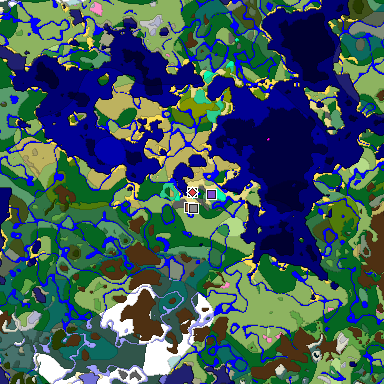 Predicted biome map of Java 1.21.4 seed 6832517901440237707 around estimated spawn