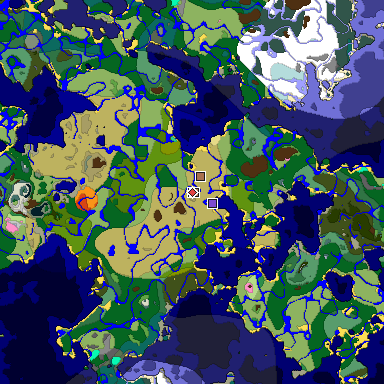 Predicted biome map of Java 1.21.4 seed 881803317042879927 around estimated spawn