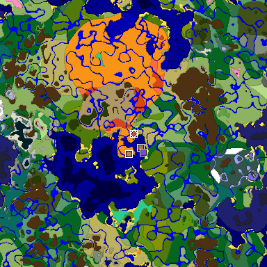 Predicted biome map of Java 1.21.4 seed 5153779483682147556 around estimated spawn