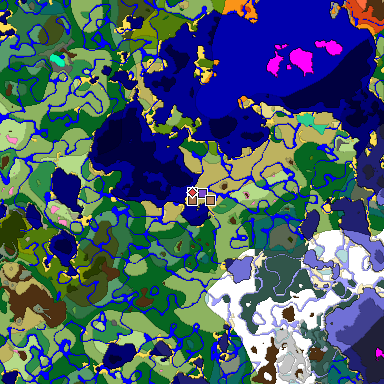 Predicted biome map of Java 1.21.4 seed 2700675554933894189 around estimated spawn