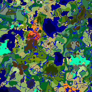 Predicted biome map of Java 1.21.4 seed 8699631970539489039 around estimated spawn