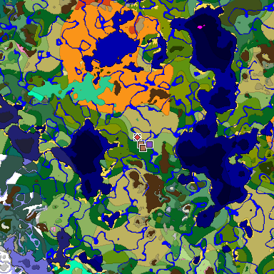 Predicted biome map of Java 1.21.4 seed -7524555523696864298 around estimated spawn