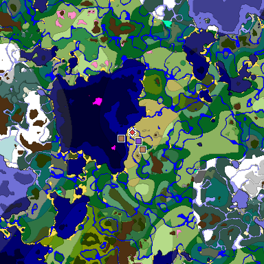 Predicted biome map of Java 1.21.4 seed -7997635680046652764 around estimated spawn