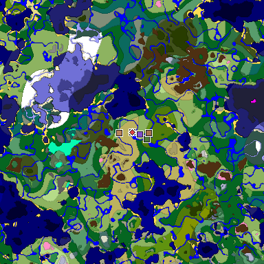 Predicted biome map of Java 1.21.4 seed 89856945840212161 around estimated spawn