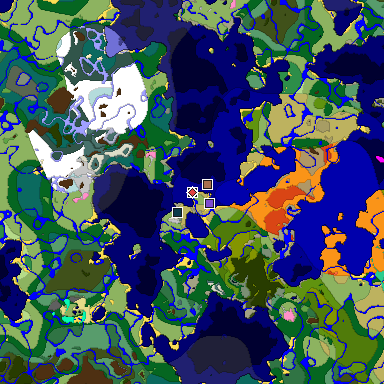 Predicted biome map of Java 1.21.4 seed -2662666167661835694 around estimated spawn