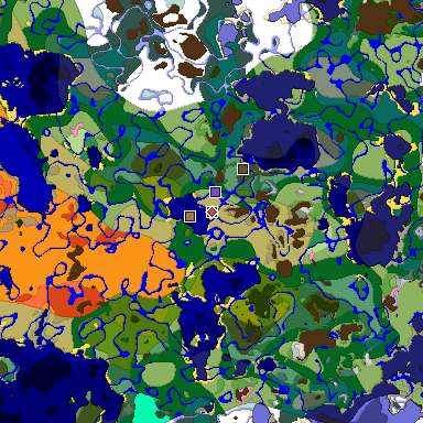 Predicted biome map of Java 1.21.4 seed 2576208140225828536 around estimated spawn