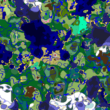 Predicted biome map of Java 1.21.4 seed -4286600116960614734 around estimated spawn
