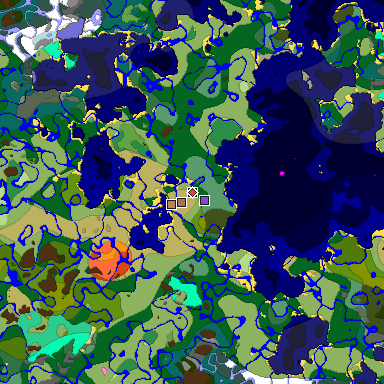 Predicted biome map of Java 1.21.4 seed 974996234564200500 around estimated spawn