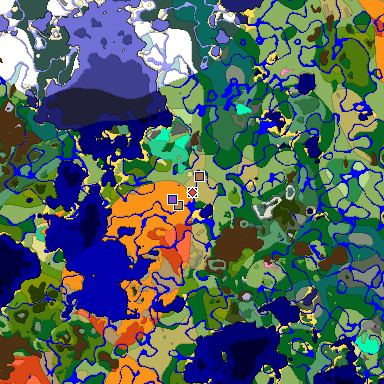 Predicted biome map of Java 1.21.4 seed -1793608921740152475 around estimated spawn