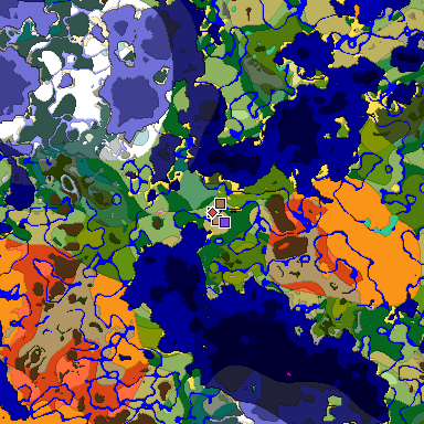 Predicted biome map of Java 1.21.4 seed 5523248010942623864 around estimated spawn