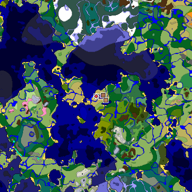 Predicted biome map of Java 1.21.4 seed -7296232895148069003 around estimated spawn