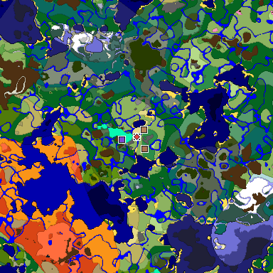 Predicted biome map of Java 1.21.4 seed -3623488126216818854 around estimated spawn