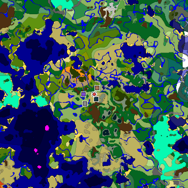 Predicted biome map of Java 1.21.4 seed -1185490891976826138 around estimated spawn