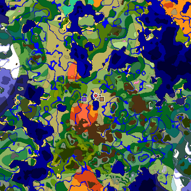 Predicted biome map of Java 1.21.4 seed -6694115802416584448 around estimated spawn
