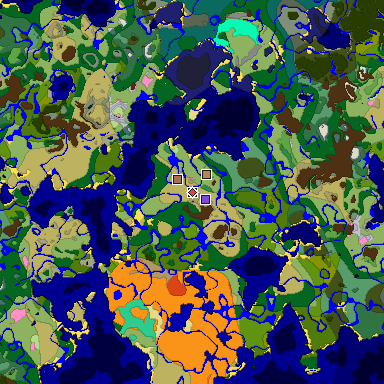 Predicted biome map of Java 1.21.4 seed 6519909247568688873 around estimated spawn
