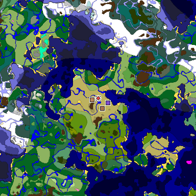 Predicted biome map of Java 1.21.4 seed -3245615129572662798 around estimated spawn
