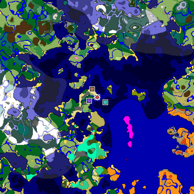 Predicted biome map of Java 1.21.4 seed -8820410239008420537 around estimated spawn