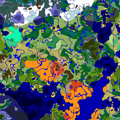 Predicted biome map of Java 1.21.4 seed -8353839437848068668 around estimated spawn