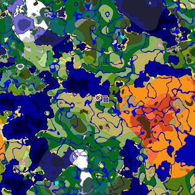 Predicted biome map of Java 1.21.4 seed -1827259324622895020 around estimated spawn
