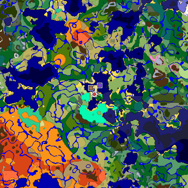 Predicted biome map of Java 1.21.4 seed -7698683077524902661 around estimated spawn