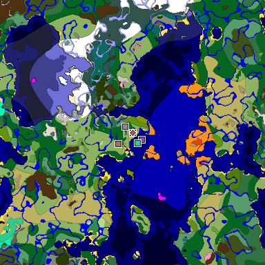 Predicted biome map of Java 1.21.4 seed -3717201180623083074 around estimated spawn