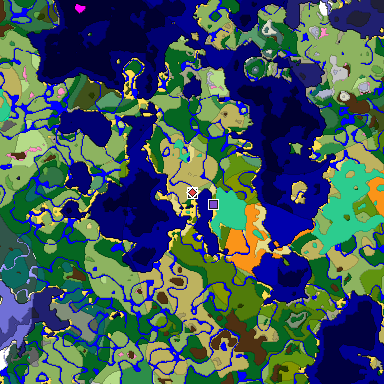 Predicted biome map of Java 1.21.4 seed -3369536043287153099 around estimated spawn