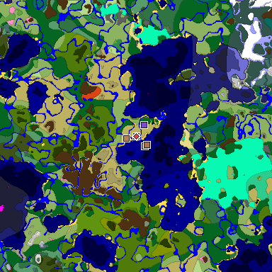 Predicted biome map of Java 1.21.4 seed 4555693018325408709 around estimated spawn