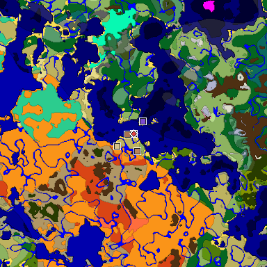 Predicted biome map of Java 1.21.4 seed 7979765346371986341 around estimated spawn