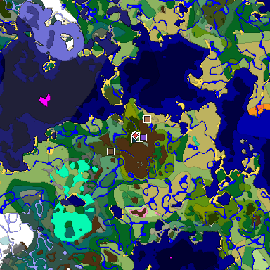 Predicted biome map of Java 1.21.4 seed 7031882515722765441 around estimated spawn