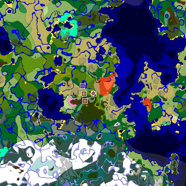 Predicted biome map of Java 1.21.4 seed -2175013290510109604 around estimated spawn