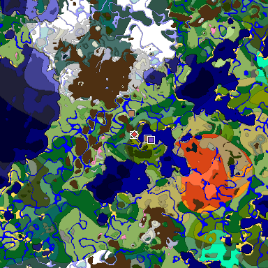 Predicted biome map of Java 1.21.4 seed -2225121628568579924 around estimated spawn