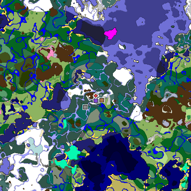 Predicted biome map of Java 1.21.4 seed 714856223919571979 around estimated spawn