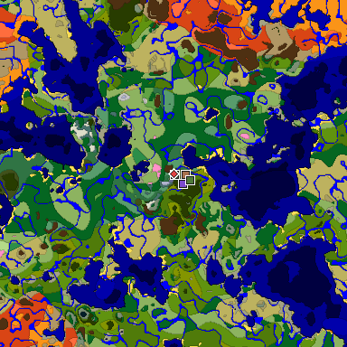 Predicted biome map of Java 1.21.4 seed 4263966413413494513 around estimated spawn
