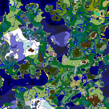 Predicted biome map of Java 1.21.4 seed 4142555734603556499 around estimated spawn