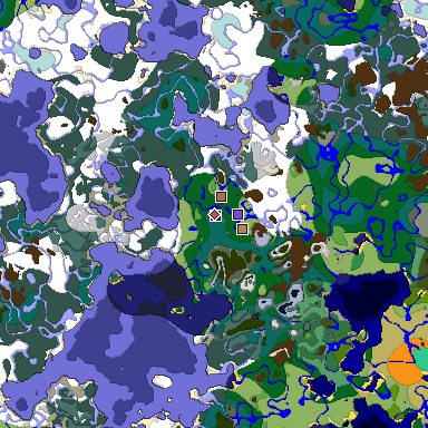 Predicted biome map of Java 1.21.4 seed 8051196146803501009 around estimated spawn