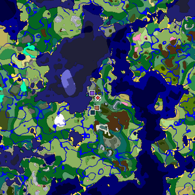 Predicted biome map of Java 1.21.4 seed -4121792737089437450 around estimated spawn