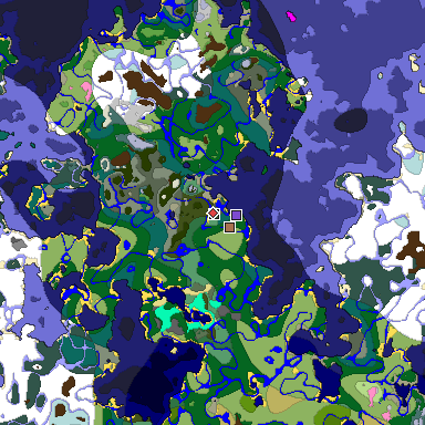 Predicted biome map of Java 1.21.4 seed -424233781061210280 around estimated spawn