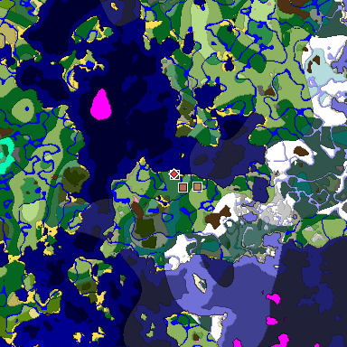 Predicted biome map of Java 1.21.4 seed -61292895084042309 around estimated spawn