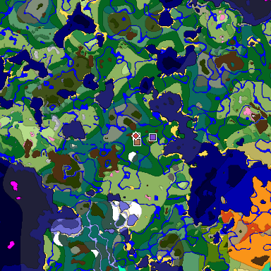 Predicted biome map of Java 1.21.4 seed -5145689889958800604 around estimated spawn
