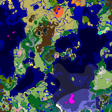 Predicted biome map of Java 1.21.4 seed -7675667301200825818 around estimated spawn