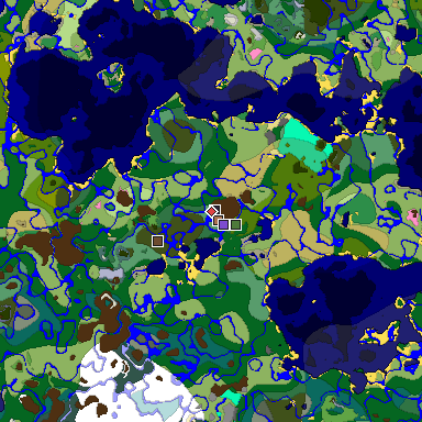 Predicted biome map of Java 1.21.4 seed -5914384216692652695 around estimated spawn
