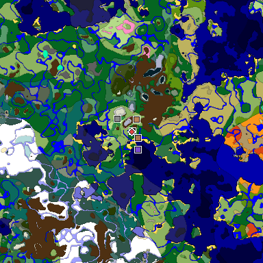 Predicted biome map of Java 1.21.4 seed 8068251513116823728 around estimated spawn