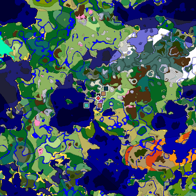 Predicted biome map of Java 1.21.4 seed -1861188952062423015 around estimated spawn
