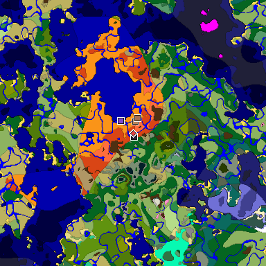 Predicted biome map of Java 1.21.4 seed -8417428661379187237 around estimated spawn
