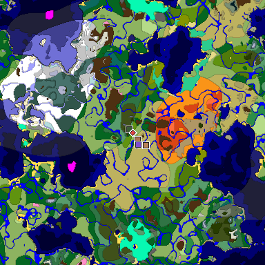 Predicted biome map of Java 1.21.4 seed 5358810333278931508 around estimated spawn