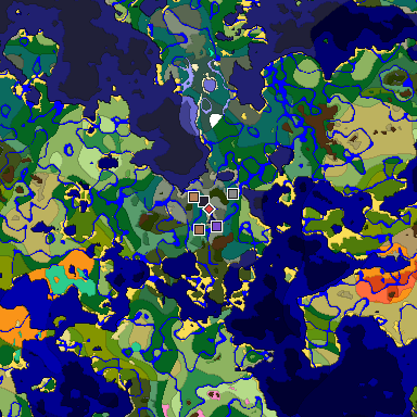 Predicted biome map of Java 1.21.4 seed 7335306582857968990 around estimated spawn