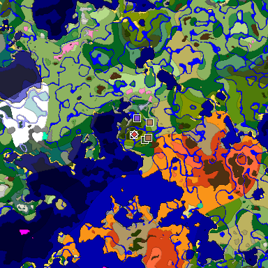 Predicted biome map of Java 1.21.4 seed -787952893613434481 around estimated spawn