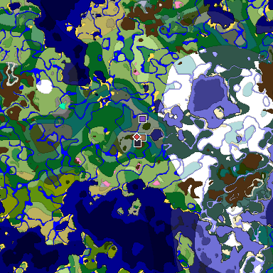 Predicted biome map of Java 1.21.4 seed 1547218136604455880 around estimated spawn
